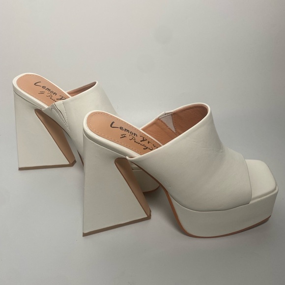 Lemon Drop White Platform Block Heel Mules - Picture 2 of 12